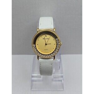 Womens Vintage Becora Gold Tone Watch Floating Rhinestones Crystals New Battery